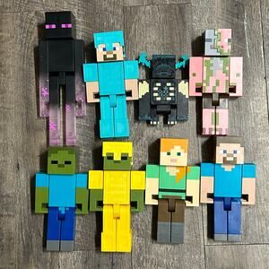 8 Minecraft Possable Action Figure 8.5" zombie pigman Alex Steve Warden Enderman